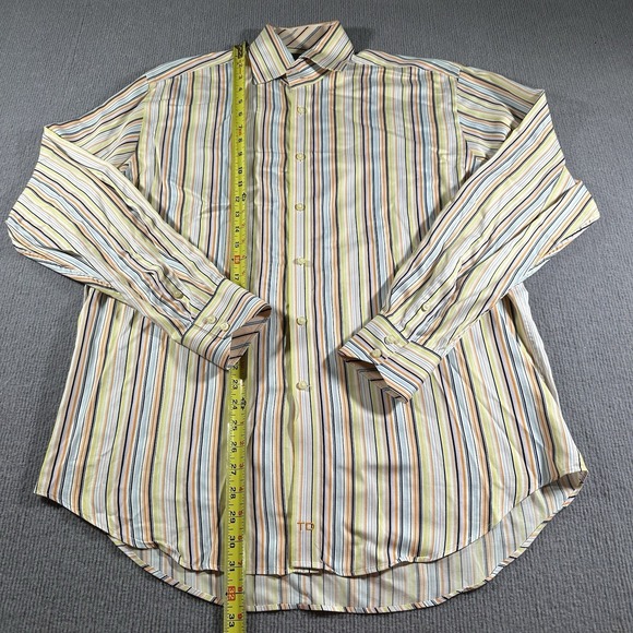 Thomas Dean Shirt Mens Large Orange Stripe Flip Cuff Long Sleeve‎ Button Up - Picture 6 of 6